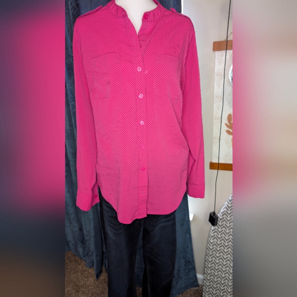 vibrant Pink Casual Button-Down Shirt